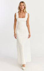 Square Neck Fit And Flare Dress in White