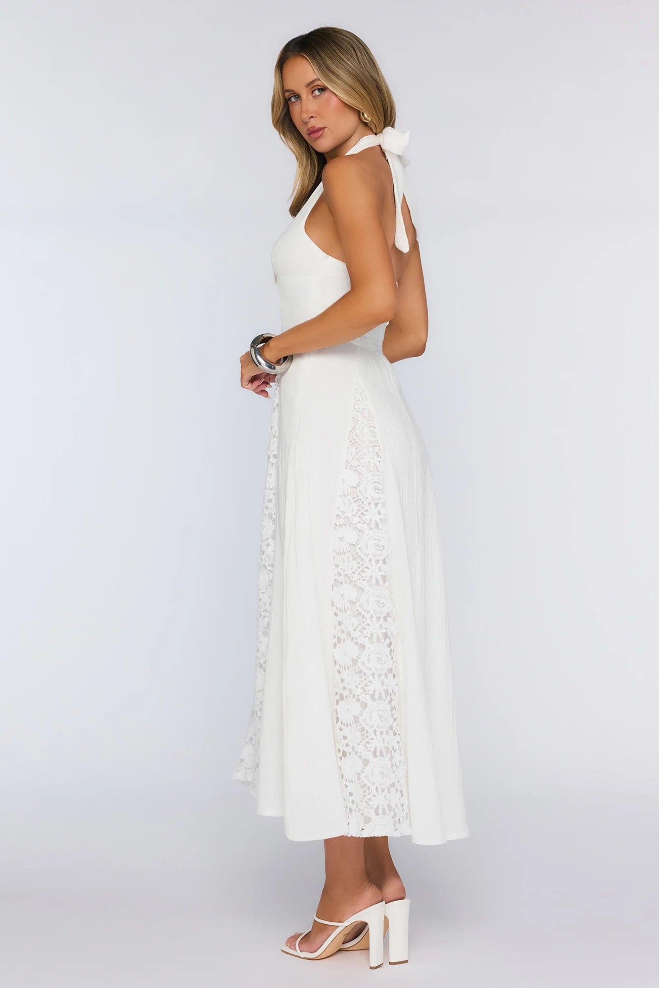 Be The Difference Embroidered Halter Maxi Dress White