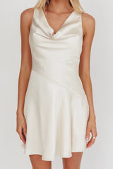 Brigid Cowl Neck Scoop Back Mini Dress Ivory