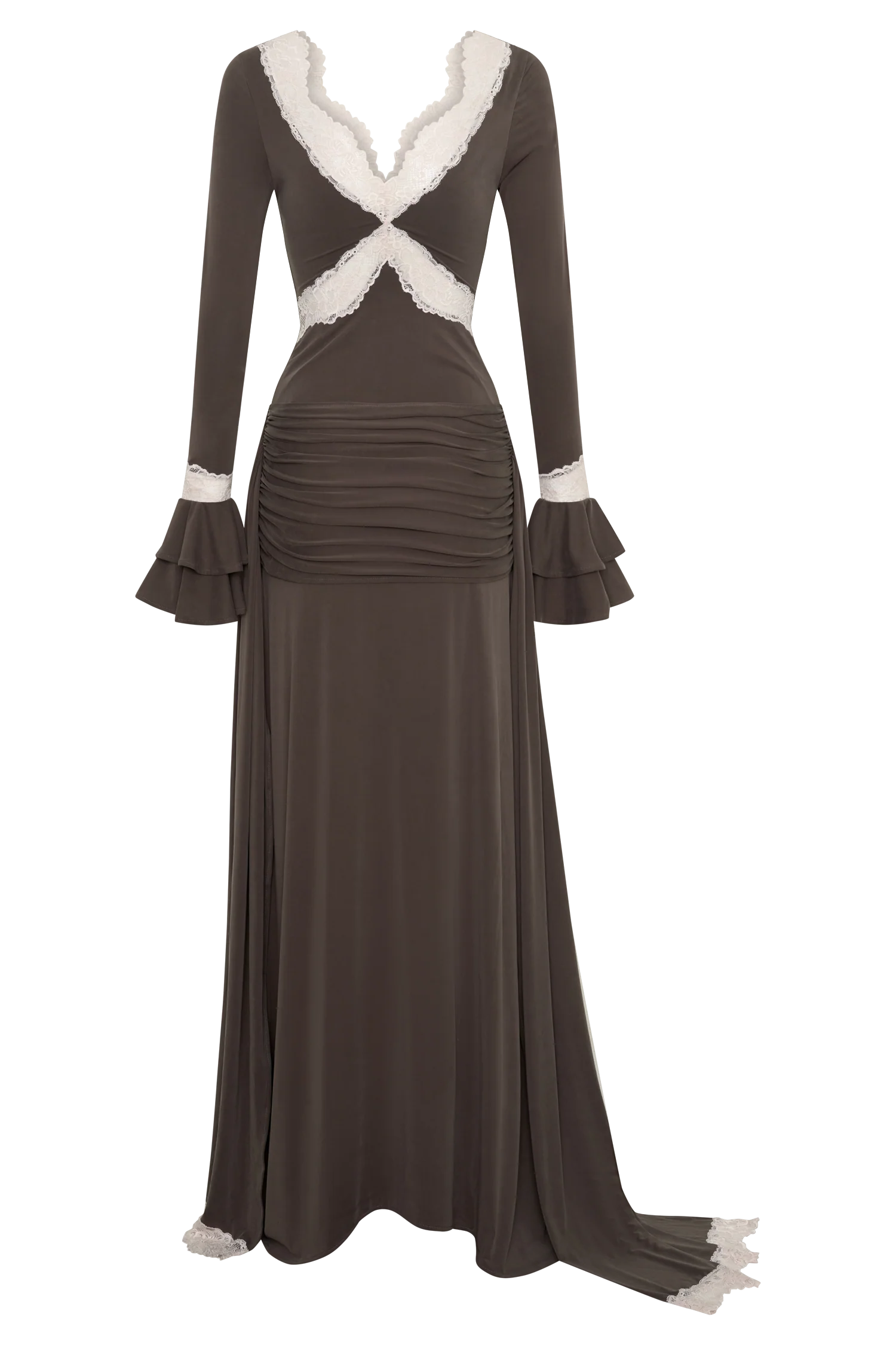 Electra Slinky Lace Maxi Dress - Chocolate/Ballet Pink